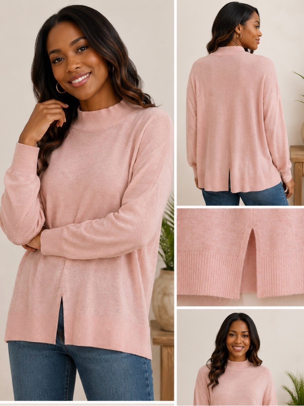BETTER BE Pink Mock Neck Ligjtweight Tunic Sweater M